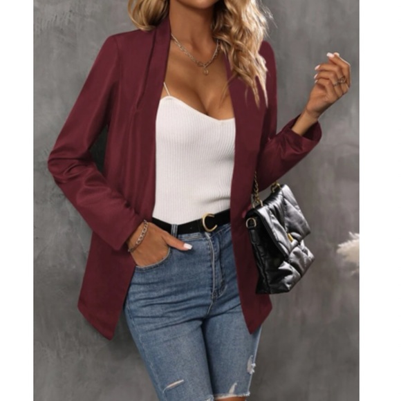 Classic khaki business casual open front blazer - Picture 12 of 16